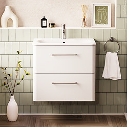 Crosswater Malu 600mm Wall Hung Frosted White Vanity Unit & Basin with Chrome Handles