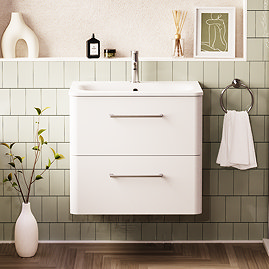 Crosswater Malu 600mm Wall Hung Frosted White Vanity Unit & Basin with Chrome Handles