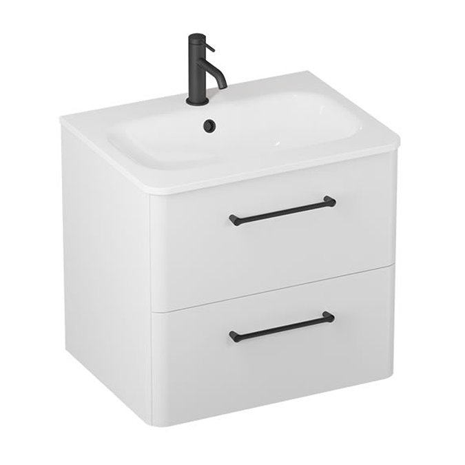 Crosswater Malu 600mm Frosted White Wall Hung Vanity Unit & Basin with Matt Black Handles