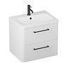 Crosswater Malu 600mm Frosted White Wall Hung Vanity Unit & Basin with Matt Black Handles