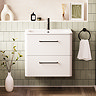 Crosswater Malu 600mm Wall Hung Frosted White Vanity Unit & Basin with Matt Black Handles