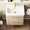 Crosswater Malu 600mm Wall Hung Warm Beige Vanity Unit & Basin with Brushed Brass Handles