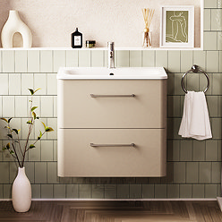 Crosswater Malu 600mm Wall Hung Warm Beige Vanity Unit & Basin with Chrome Handles