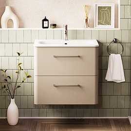 Crosswater Malu 600mm Wall Hung Warm Beige Vanity Unit & Basin with Chrome Handles