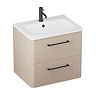 Crosswater Malu 600mm Warm Beige Wall Hung Vanity Unit & Basin with Matt Black Handles