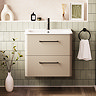 Crosswater Malu 600mm Wall Hung Warm Beige Vanity Unit & Basin with Matt Black Handles