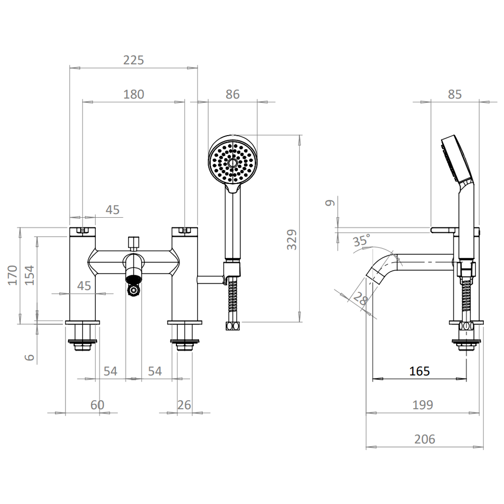 Crosswater Malu Bath Shower Mixer Tap with Handset - Matt Black