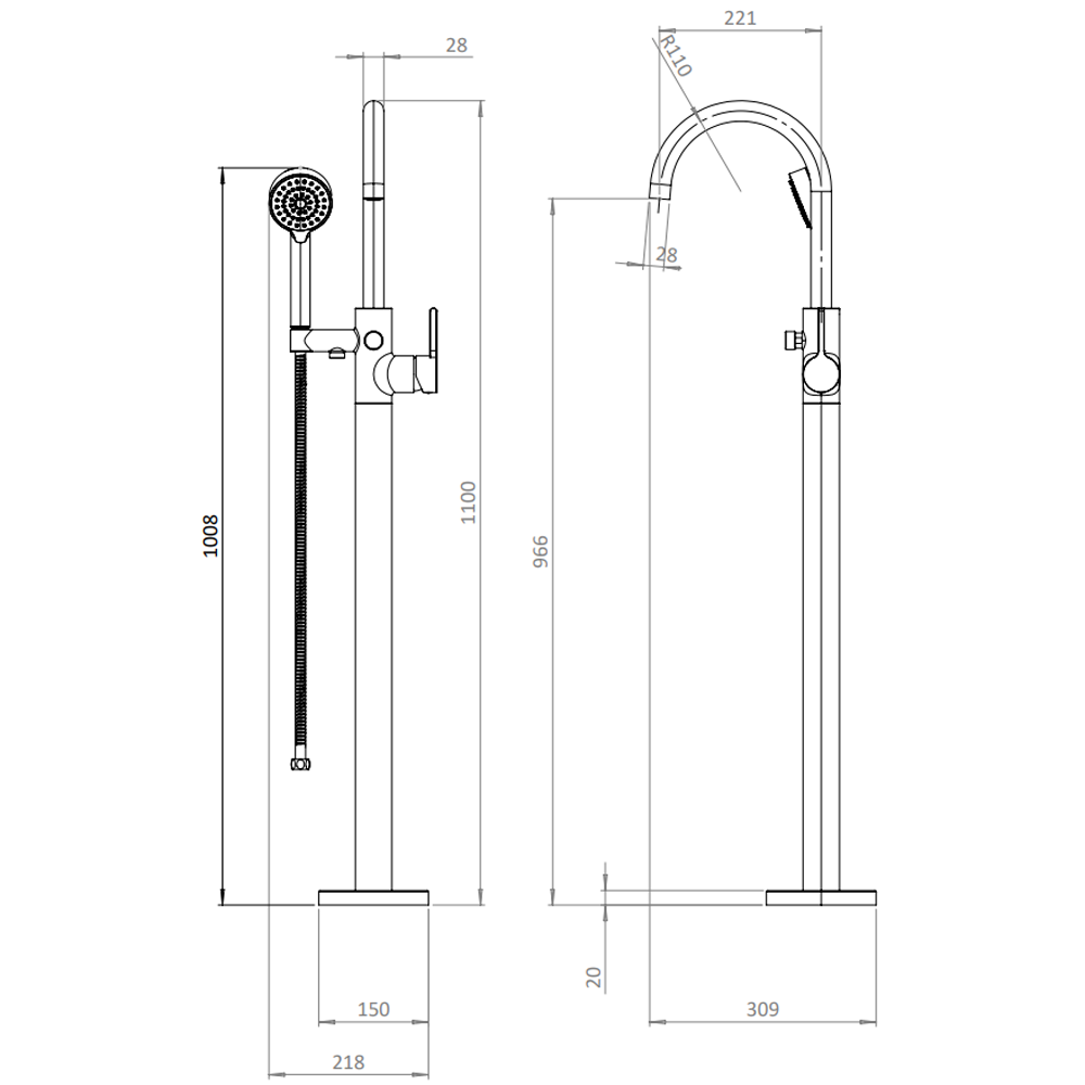 Crosswater Malu Floor Standing Bath Shower Mixer Tap with Handset - Brushed Brass