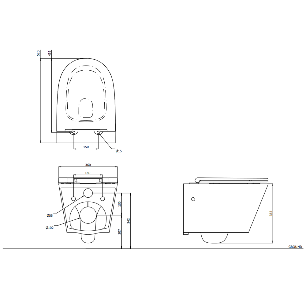 Crosswater Malu Complete Round 0.82m Wall Hung Toilet Set - Matt Black Flush Plate