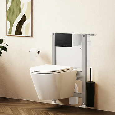 Crosswater Malu Complete Round 0.82m Wall Hung Toilet Set - Matt Black Flush Plate
