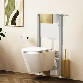 Crosswater Malu Round 0.98m Wall Hung Toilet Set - Brushed Brass Flush Plate