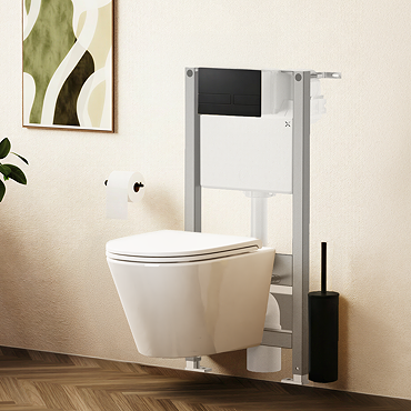 Crosswater Malu Round 0.98m Wall Hung Toilet Set - Matt Black Flush Plate