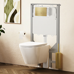 Crosswater Malu Round 1.12m Wall Hung Toilet Set - Brushed Brass Flush Plate