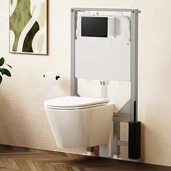 Crosswater Malu Round 1.12m Wall Hung Toilet Set - Matt Black Flush Plate