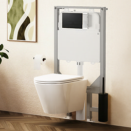 Crosswater Malu Round 1.12m Wall Hung Toilet Set - Matt Black Flush Plate