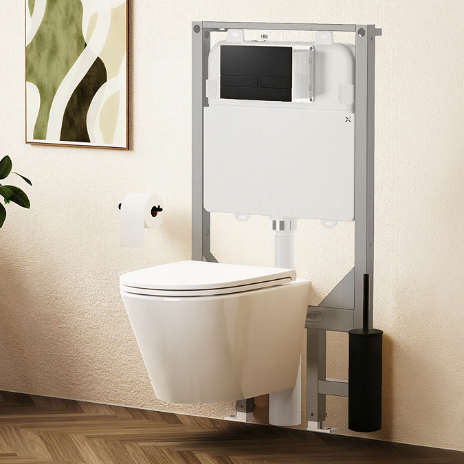 Crosswater Malu Round 1.12m Wall Hung Toilet Set - Matt Black Flush Plate