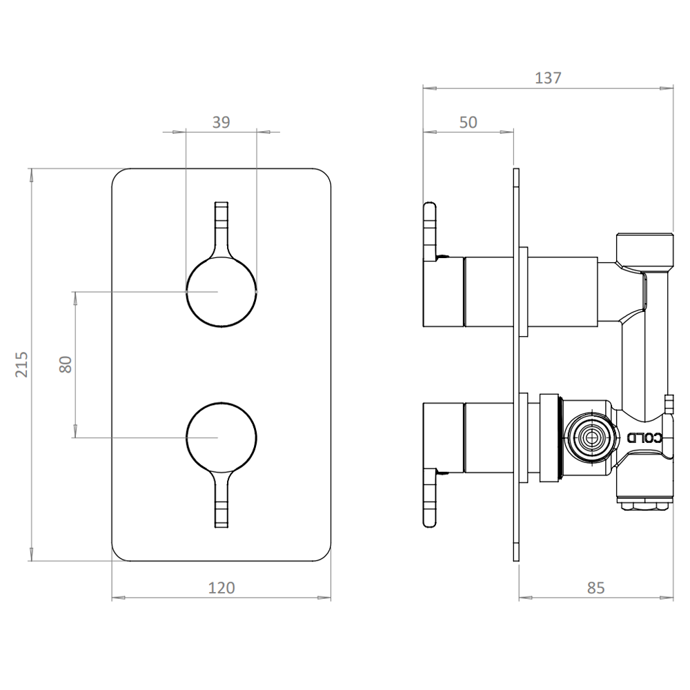 Crosswater Malu Round Concealed Dual Thermostatic Shower Valve - Brushed Brass