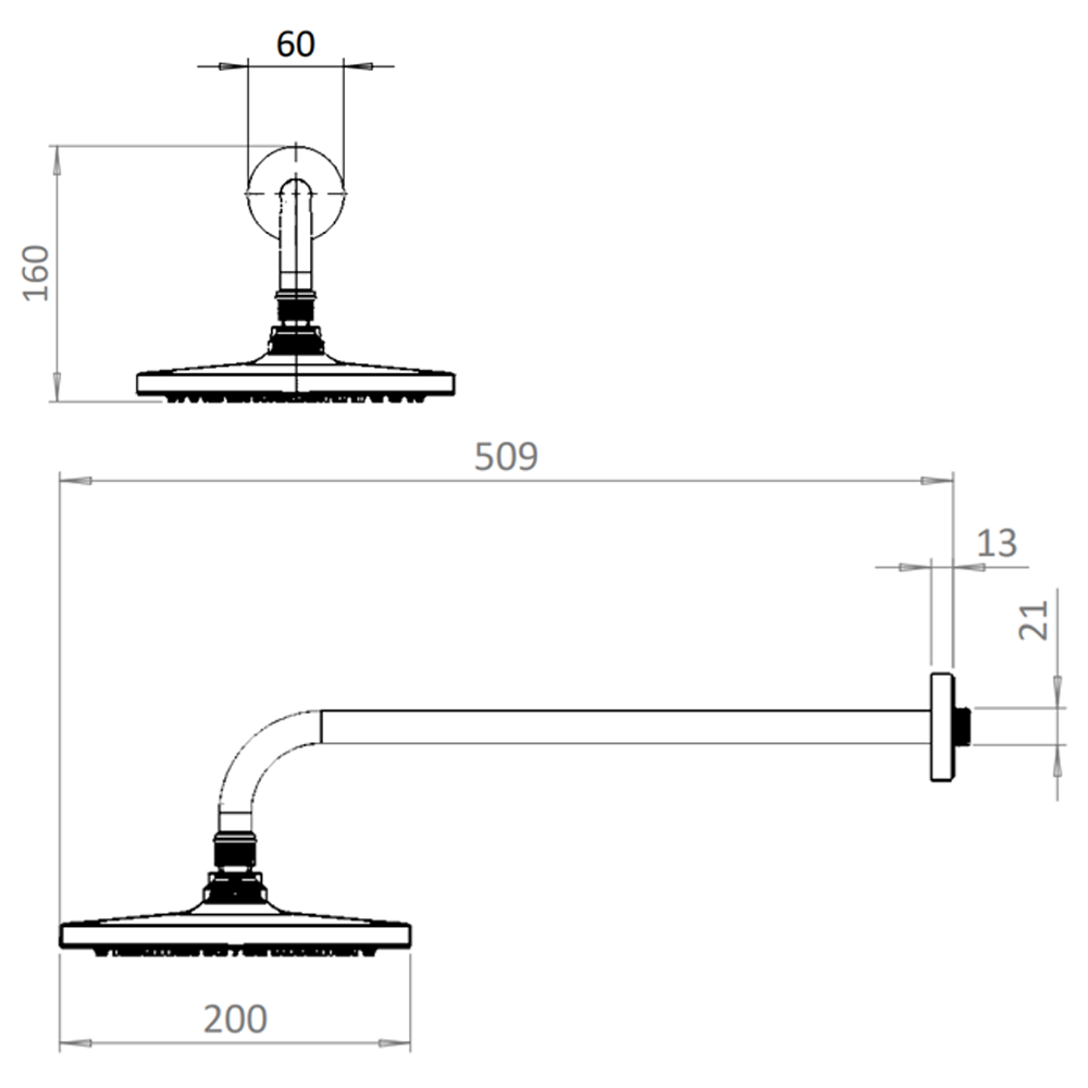 Crosswater Malu Round Rainfall Shower Head & Wall Mounted Arm - Matt Black