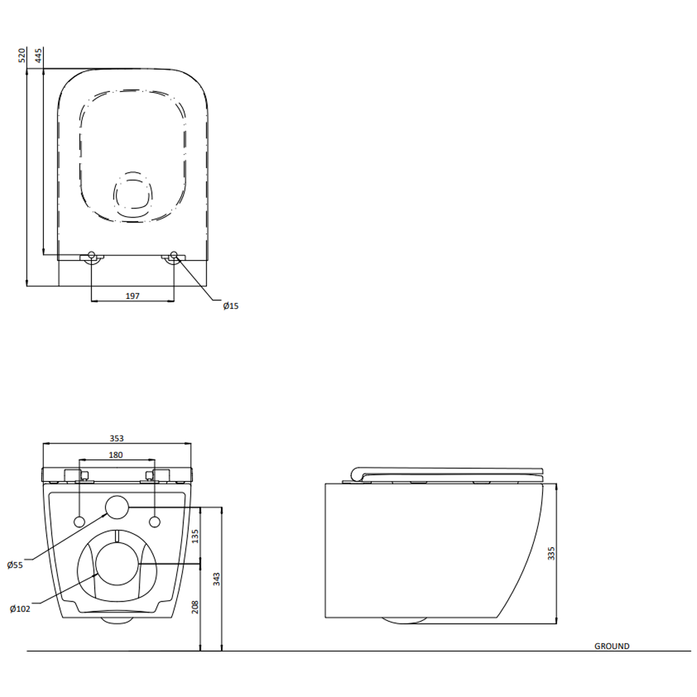 Crosswater Malu Square 0.82m Wall Hung Toilet Set - Brushed Brass Flush Plate