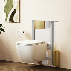 Crosswater Malu Square 0.82m Wall Hung Toilet Set - Brushed Brass Flush Plate