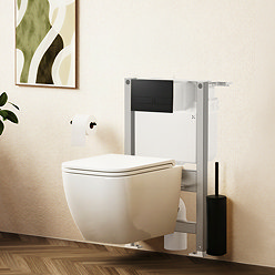 Crosswater Malu Square 0.82m Wall Hung Toilet Set - Matt Black Flush Plate
