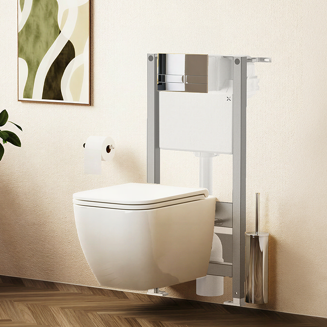 Crosswater Malu Square 0.98m Wall Hung Toilet Set - Chrome Flush Plate