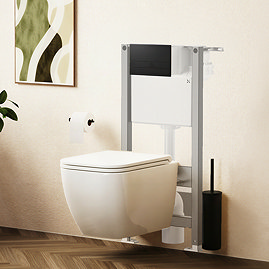 Crosswater Malu Square 0.98m Wall Hung Toilet Set - Matt Black Flush Plate