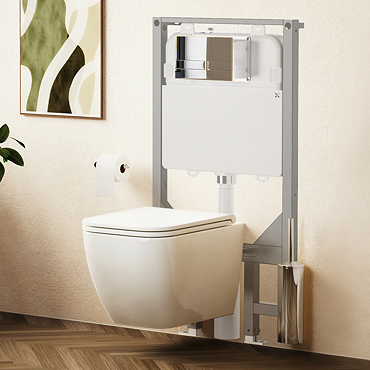 Crosswater Malu Square 1.12m Wall Hung Toilet Set - Chrome Flush Plate