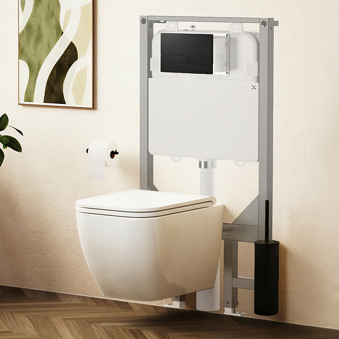 Crosswater Malu Square 1.12m Wall Hung Toilet Set - Matt Black Flush Plate