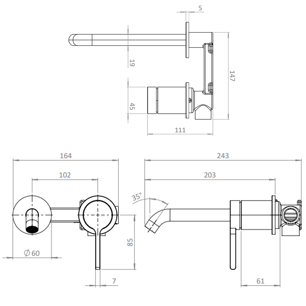 Crosswater Malu Wall Mounted Basin Mixer Tap - Brushed Brass
