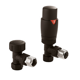 Crosswater Matt Black Angled Thermostatic Radiator Valves - RADVTRVA1B Large Image