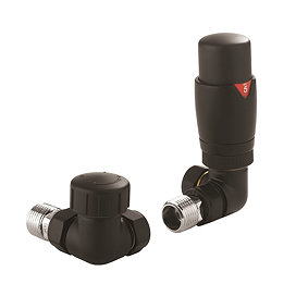 Crosswater Matt Black Corner Thermostatic Radiator Valves - RADVTRVC1B Large Image