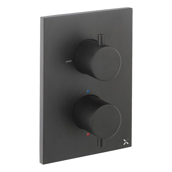 Crosswater - Matt Black MPRO Crossbox 2 Outlet (Bath/Shower Icons) Trim & Levers Finishing Kit Large