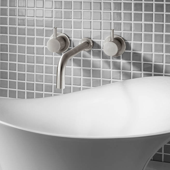 Crosswater MPRO Wall Mounted 3 Hole Set Basin Mixer - Brushed Stainless Steel - PRO130WNV+ Profile Large Image