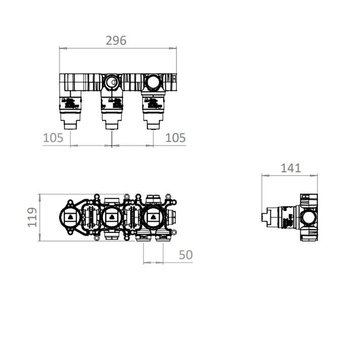 Crosswater Module 3ONE6 Slate 2 Outlet 2 Handle Shower Valve with Bath Spout + Concealed Valve