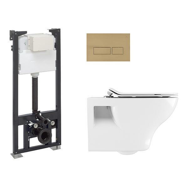 Crosswater MPRO Brushed Brass / Kai Toilet + Concealed WC Cistern with Wall Hung Frame  additional Large Image