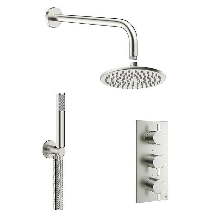 Crosswater MPRO Brushed Stainless Steel Effect 2 Outlet 3-Handle Shower Bundle Large Image