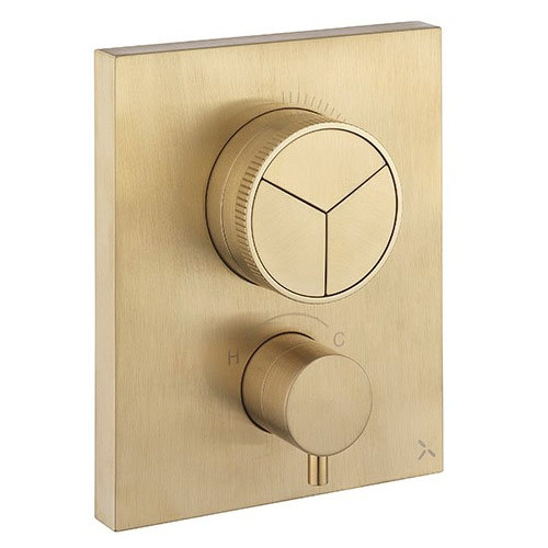 Crosswater MPRO Crossbox Push Brushed Brass 3 Outlet Trim Set