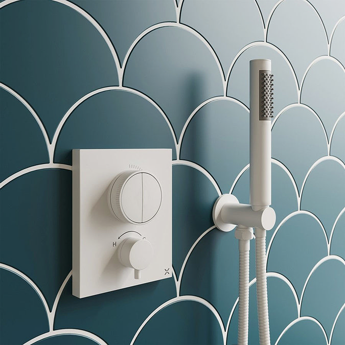Crosswater MPRO Crossbox Push Matt White 2 Outlet Trim Set Profile Large Image