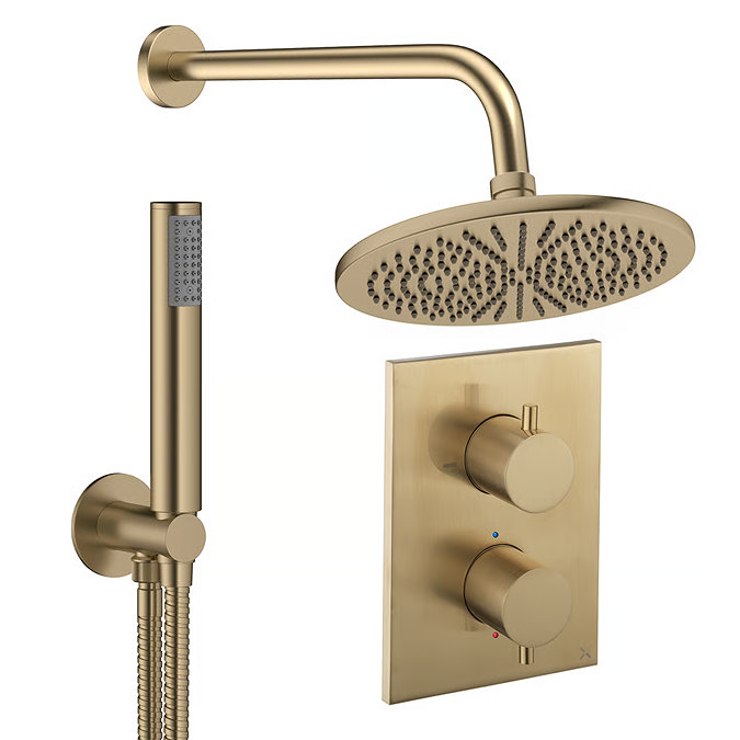 Crosswater MPRO Crossbox Shower Pack with 300mm Head + Fixed Handset - Brushed Brass