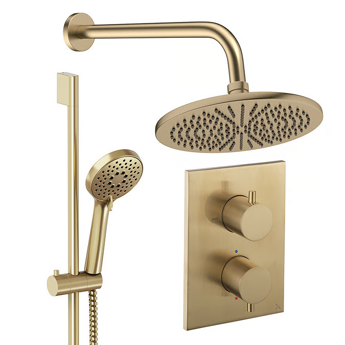Crosswater MPRO Crossbox Shower Pack with 300mm Head + Slide Rail Handset - Brushed Brass