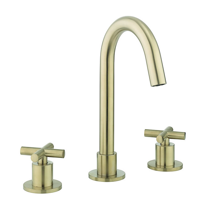 Crosswater MPRO Crosshead Brushed Brass Deck Mounted 3 Hole Set Basin Mixer - PRC135DNF Large Image