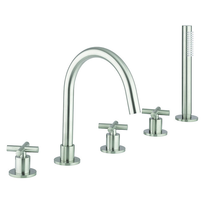 Crosswater MPRO Crosshead Brushed Stainless Steel 5 Hole Set Bath Shower Mixer - PRC450DV Large Imag