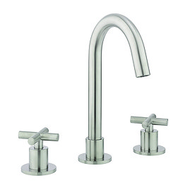 Crosswater MPRO Crosshead Brushed Stainless Steel Deck Mounted 3 Hole Set Basin Mixer - PRC135DNV La
