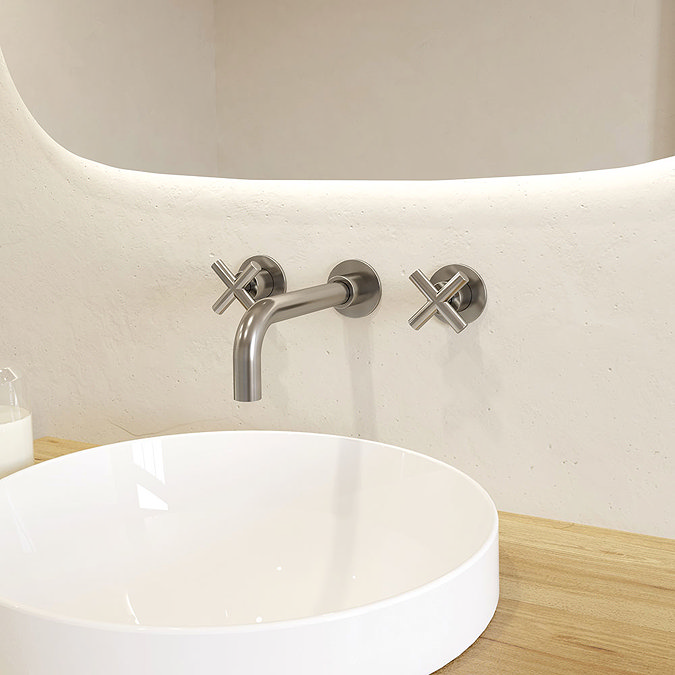 Crosswater MPRO Crosshead Brushed Stainless Steel Wall Mounted 3 Hole Set Basin Mixer - PRC130WNV P