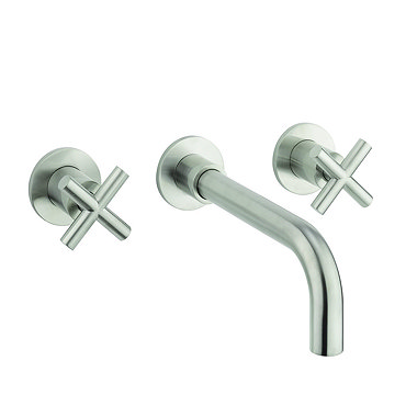 Crosswater MPRO Crosshead Brushed Stainless Steel Wall Mounted 3 Hole Set Basin Mixer - PRC130WNV  P