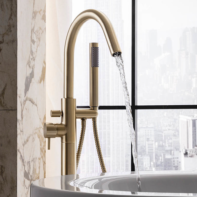 Crosswater MPRO Floor Mounted Freestanding Bath Shower Mixer - Brushed Brass - PRO416FF  Profile Lar