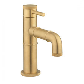 Crosswater MPRO Industrial Monobloc Basin Mixer with Knurled Detailing - Unlacquered Brushed Brass  
