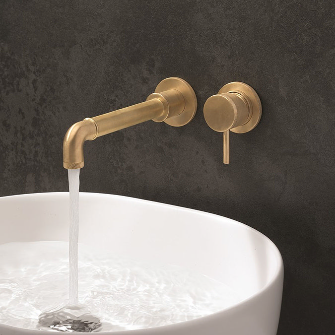 Crosswater MPRO Industrial Wall Mounted 2 Tap Hole Set Basin Mixer - Unlacquered Brushed Brass - PRI120WNUB  Profile Large Image