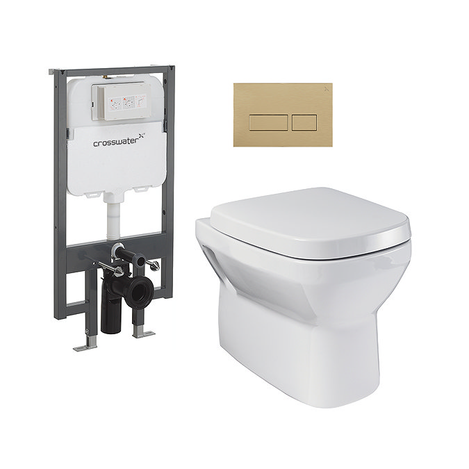Crosswater MyHome Wall Hung Toilet Set – Brushed Brass Flush Plate